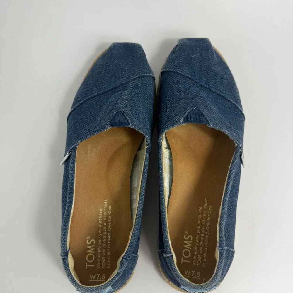 TOMS Women 7.5 Classic Alpargata Navy Blue Canvas Espadrille Slip On Flats